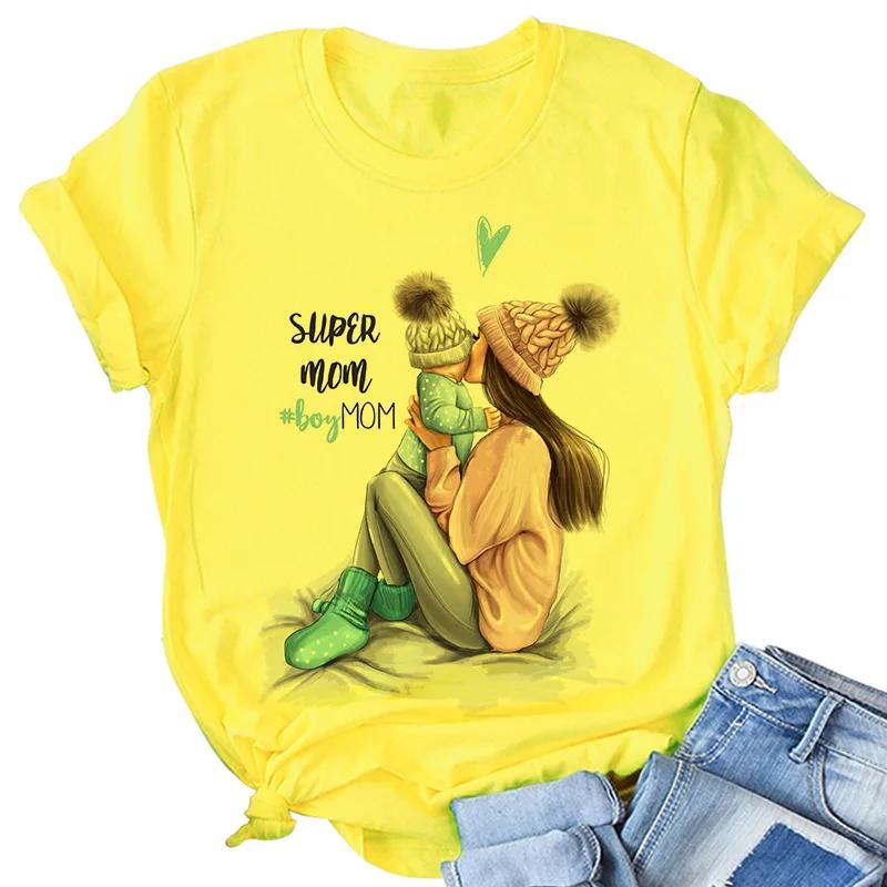 Super Mom yellow T   Ӵ  Ʈ Ƽ ϶ Mama TShirt Tops tee shirt Femme 2021 new Summer